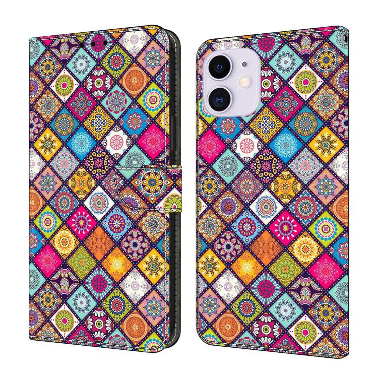 For iPhone 11 Crystal-Like Painted Vegan Leather Phone Case(Colorful Ethnic)