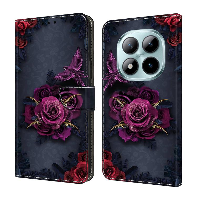 

For Redmi Note 15 Pro 5G Global 163.6mm Crystal-Like Painted Vegan Leather Phone Case(Red Purple Flowers)