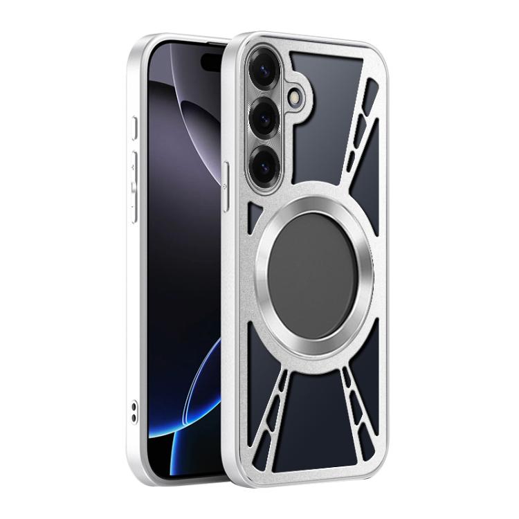 For Samsung Galaxy S26+ 5G Silicone Cooling Hollow Metal MagSafe Phone Case(Silver) — купить у Sunsky-online WW