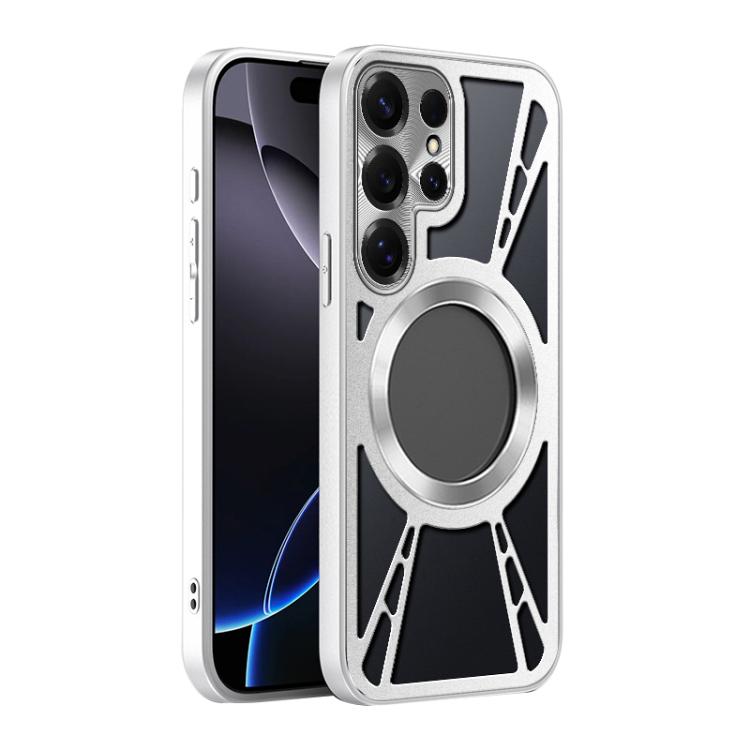 For Samsung Galaxy S26 Ultra 5G Silicone Cooling Hollow Metal MagSafe Phone Case(Silver)