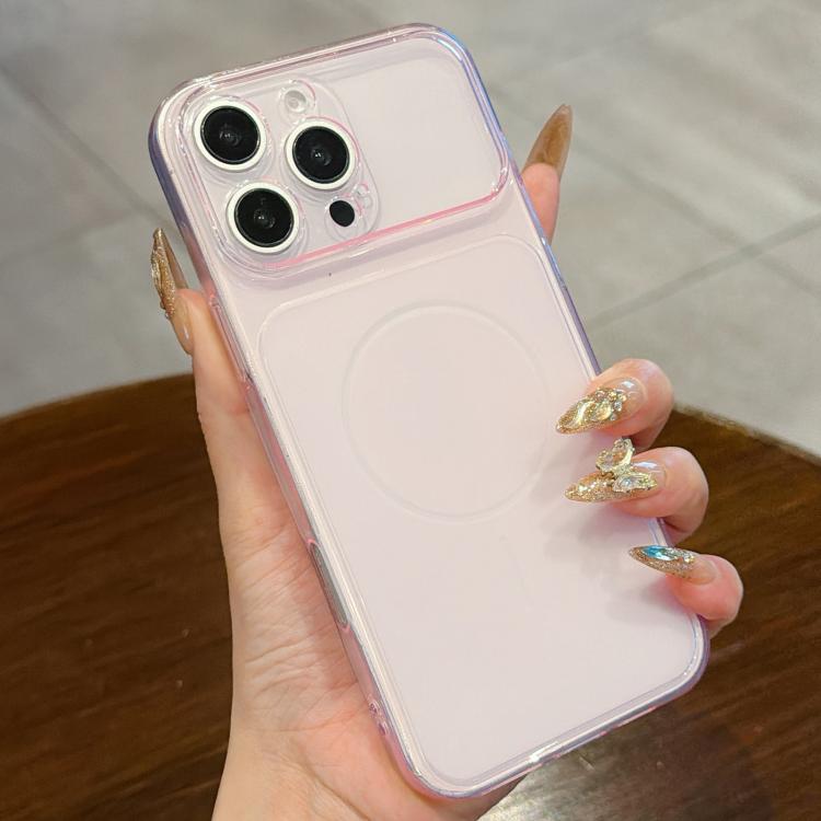 For iPhone 16 Pro Max Large Window Precision Hole Translucent Frosted TPU Phone Case(Pink)
