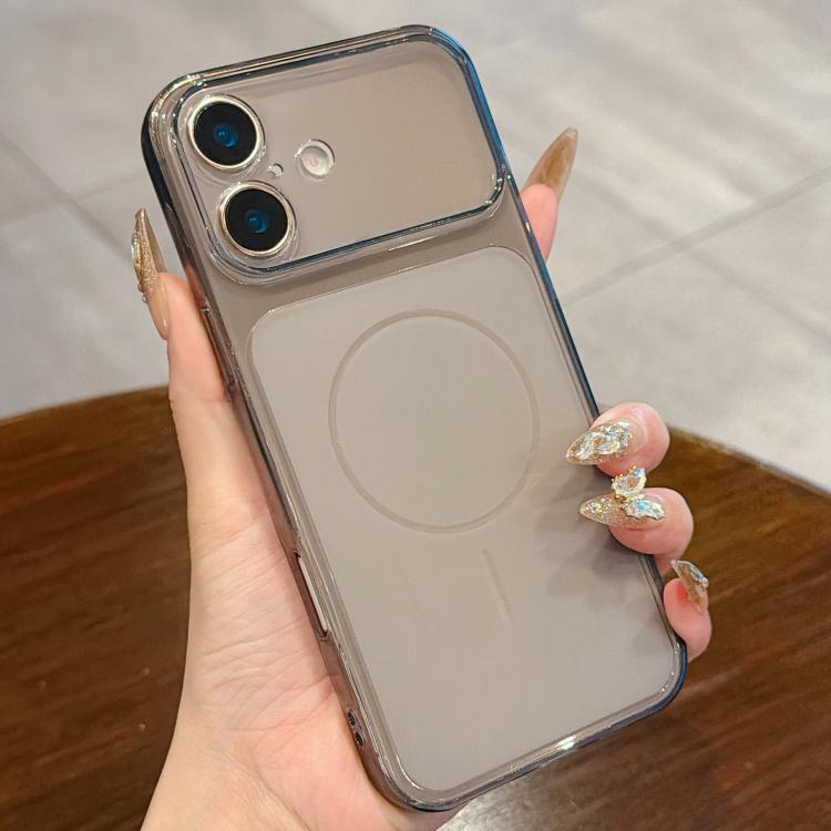 For iPhone 16 Large Window Precision Hole Translucent Frosted TPU Phone Case(Black)