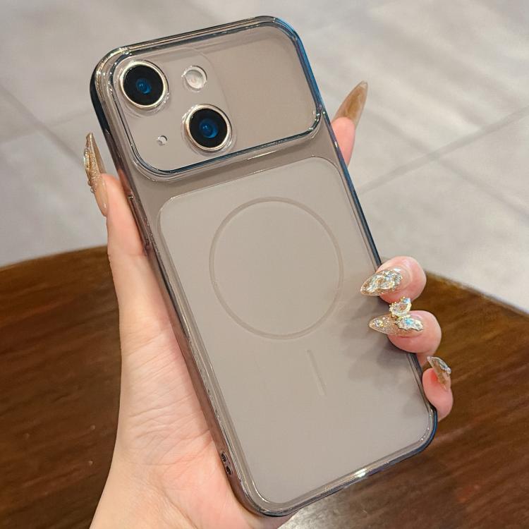 For iPhone 14 Plus Large Window Precision Hole Translucent Frosted TPU Phone Case(Black)