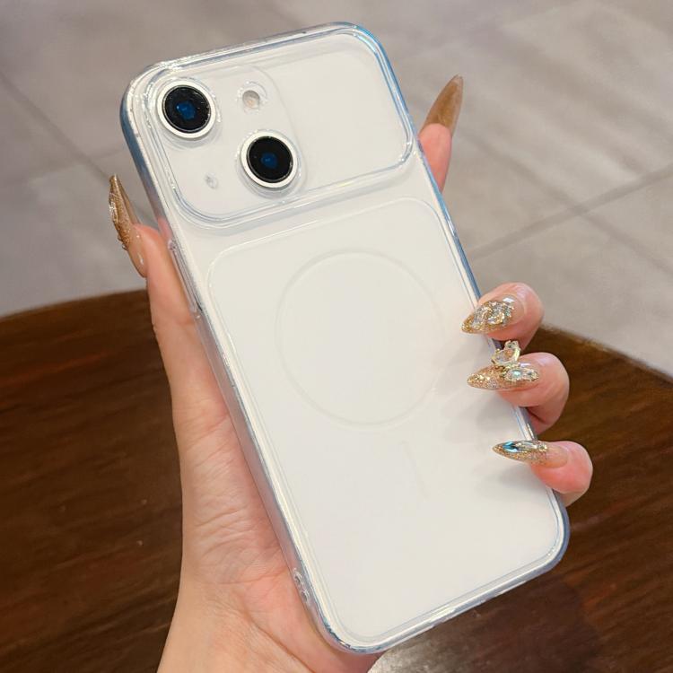 For iPhone 14 Large Window Precision Hole Translucent Frosted TPU Phone Case(White)