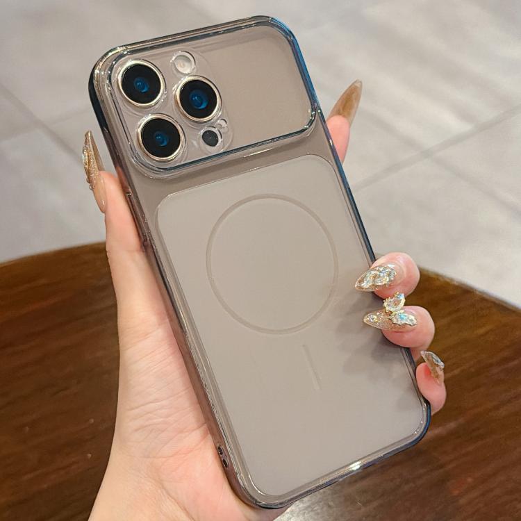 For iPhone 12 Pro Max Large Window Precision Hole Translucent Frosted TPU Phone Case(Black)
