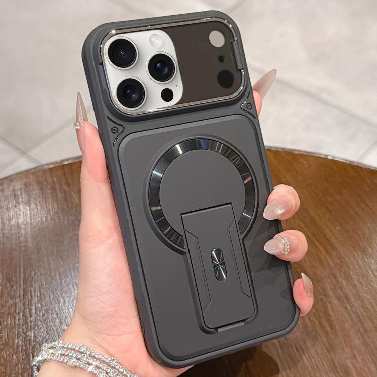 For iPhone 12 Pro Shockproof Lens Cover Magnetic Phone Case with Hidden Holder(Black)