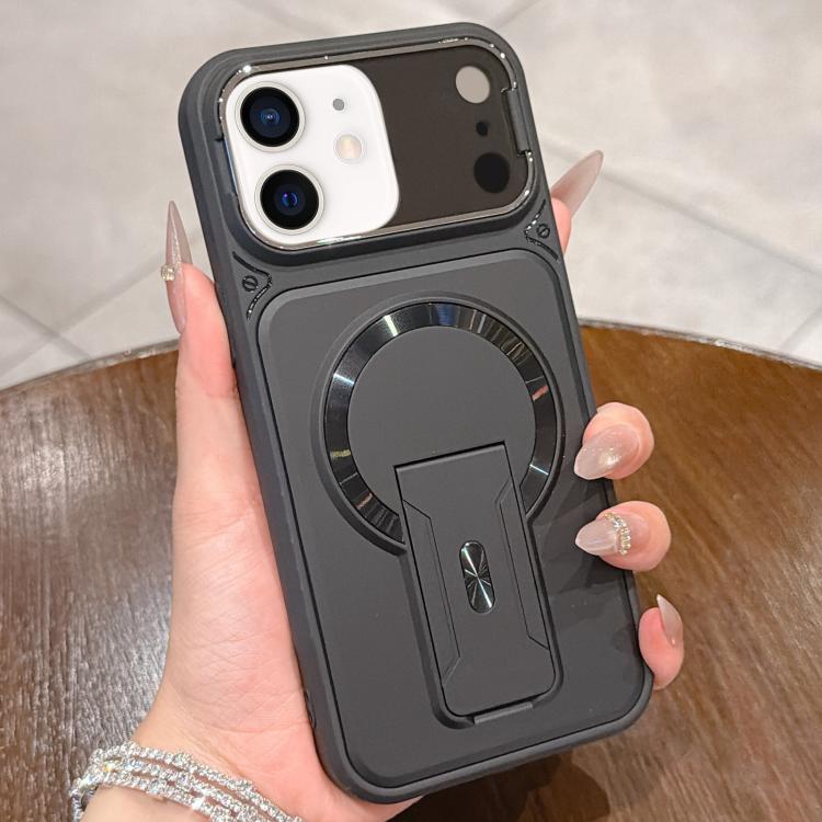 For iPhone 11 Shockproof Lens Cover Magnetic Phone Case with Hidden Holder(Black)