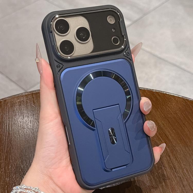 For iPhone 18 Pro Max Shockproof Lens Cover Magnetic Phone Case with Hidden Holder(Blue)