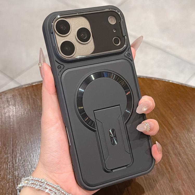 For iPhone 18 Pro Shockproof Lens Cover Magnetic Phone Case with Hidden Holder(Black)