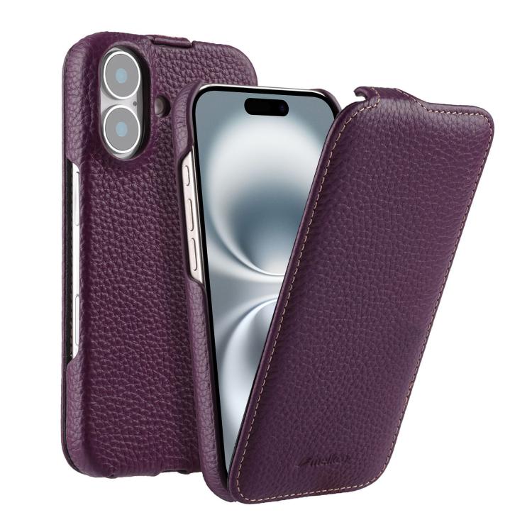 For iPhone 16 melkco Litchi Texture Vertical Flip Magnetic Genuine Leather Phone Case(Purple)