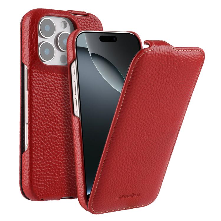 For iPhone 16 Pro melkco Litchi Texture Vertical Flip Magnetic Genuine Leather Phone Case(Red)