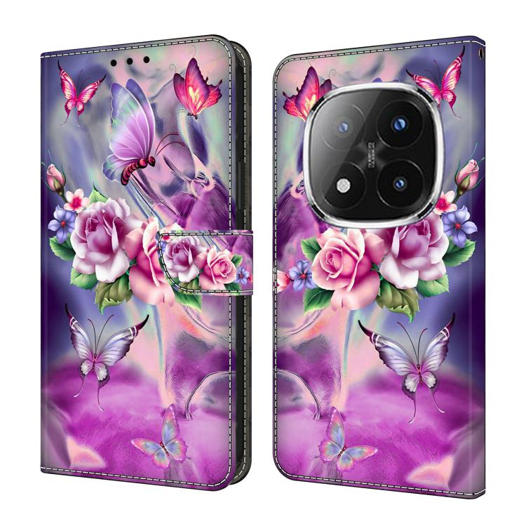 

For Redmi Note 14 Pro+ 5G / Poco X7 5G Crystal-Like Painted Vegan Leather Phone Case(Butterfly Flower)