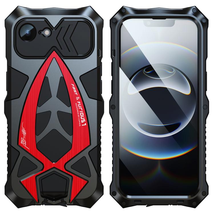 

For iPhone 17e / 16e Sports Car Metal Silicone Shockproof Phone Case with Film(Black Red)