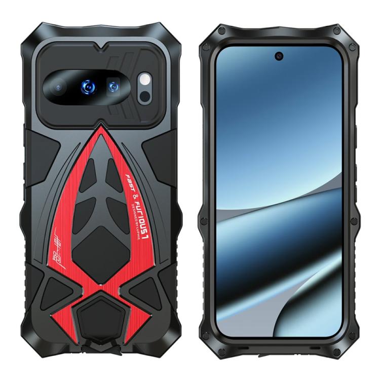 

For Google Pixel 10 Pro Sports Car Metal Silicone Shockproof Phone Case with Film(Black Red)