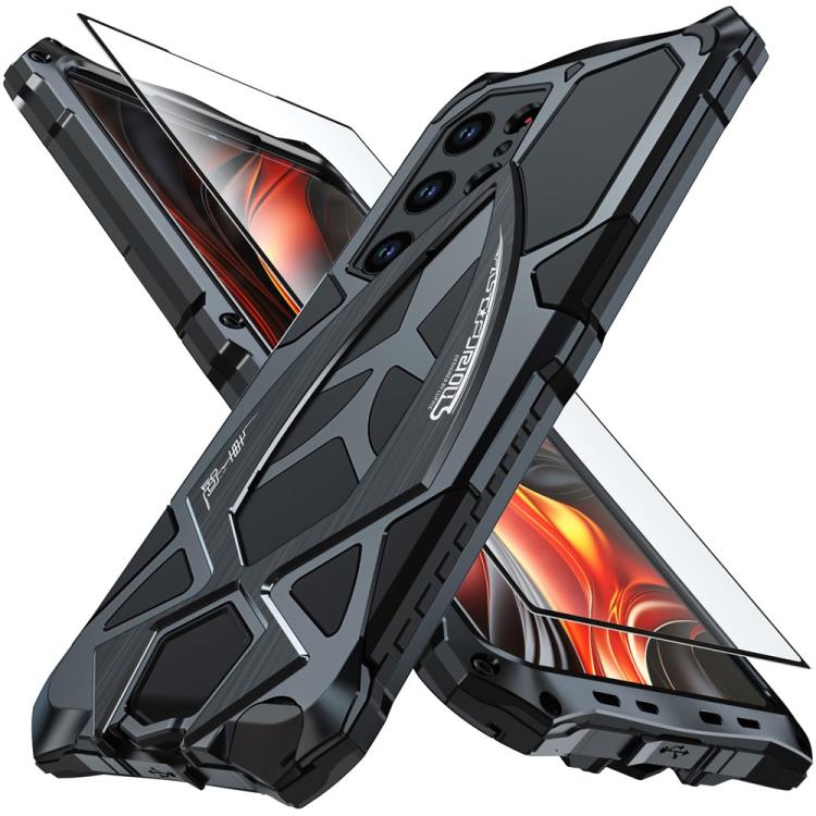 For Samsung Galaxy S25 Ultra 5G Sports Car Metal Silicone Shockproof Phone Case with Film(Black)