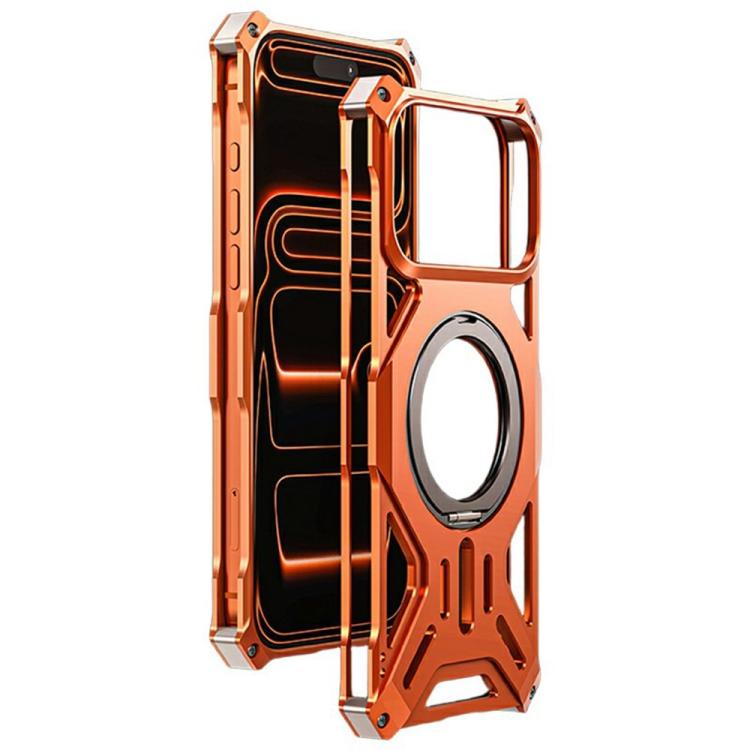 

For iPhone 17 Pro Max Frameless Aluminum Alloy Magnetic Rotation Holder Phone Case(Orange)