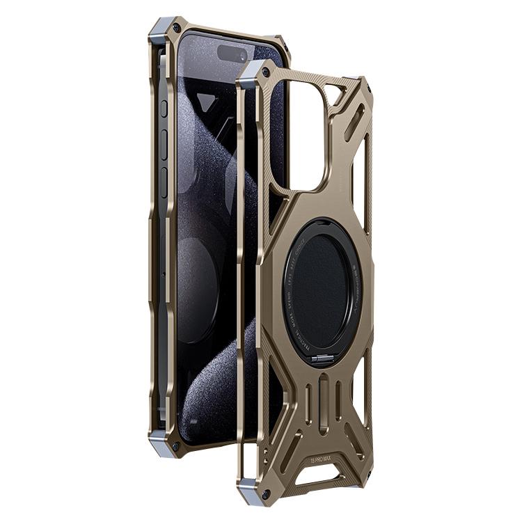 

For iPhone 16 Pro Max Frameless Aluminum Alloy Magnetic Rotation Holder Phone Case(Coffee)