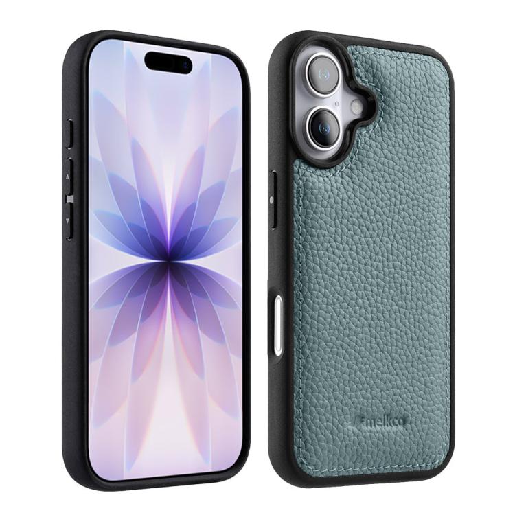 

For iPhone 17 melkco Litchi Texture Full Coverage Genuine Leather Hybrid PC Phone Case(Light Blue)