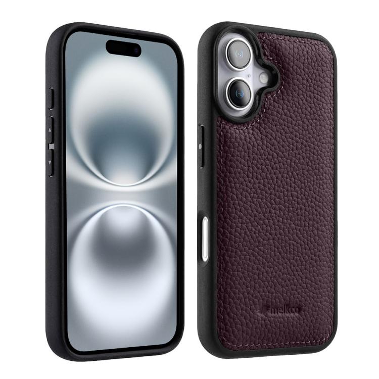 

For iPhone 16 melkco Litchi Texture Full Coverage Genuine Leather Hybrid PC Phone Case(Purple)