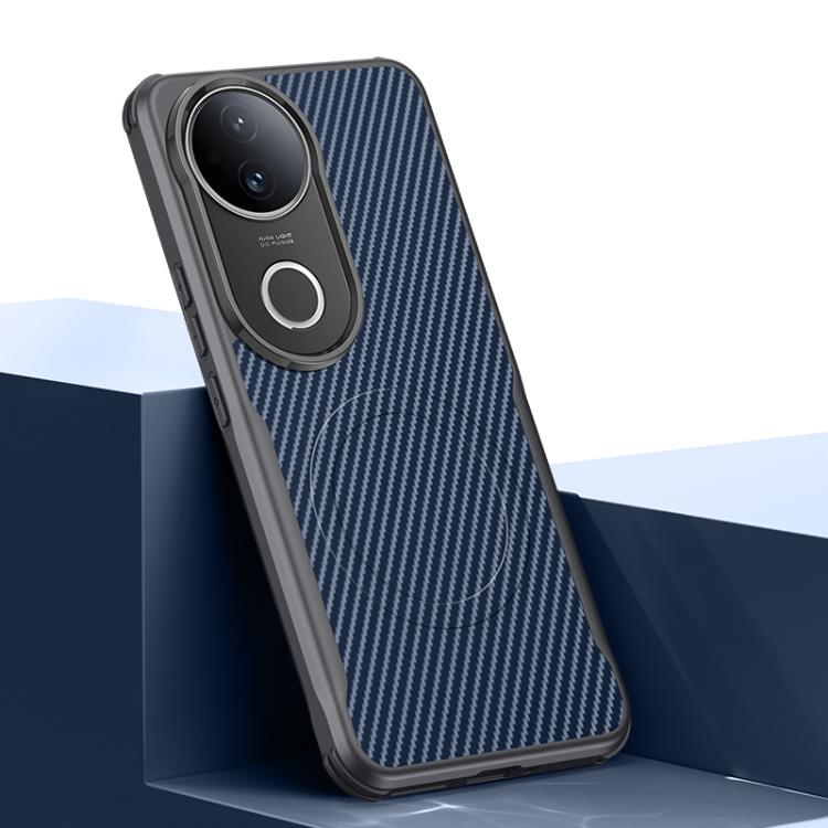 For vivo S20 Blade-Style Carbon Fiber Texture Magnetic Skin-Feel Phone Case(Royal Blue)