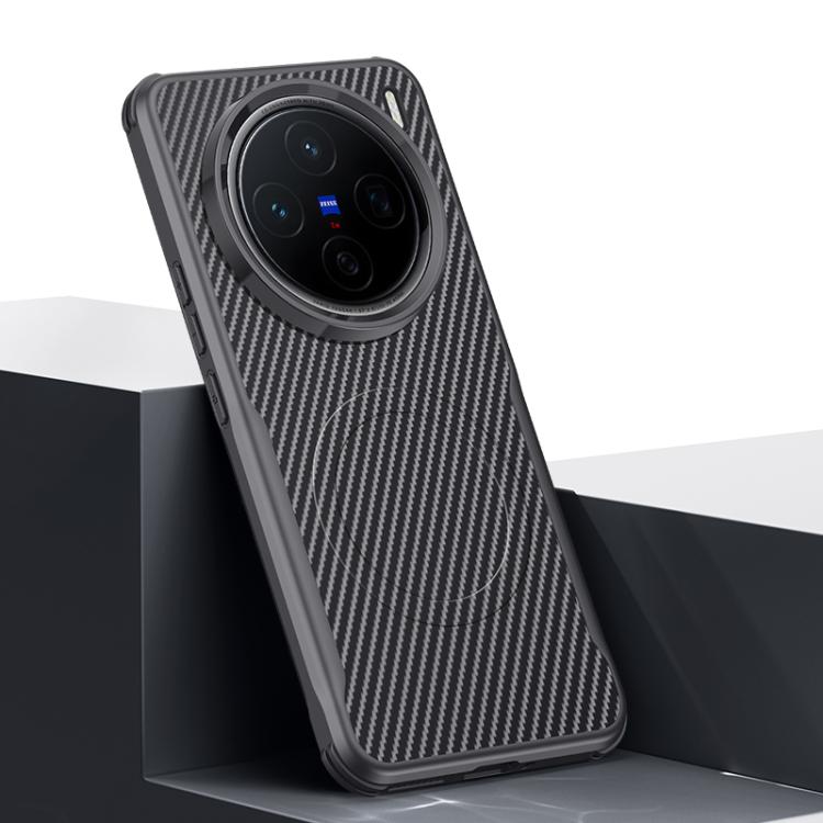 For vivo X200 Blade-Style Carbon Fiber Texture Magnetic Skin-Feel Phone Case(Graphite Black)