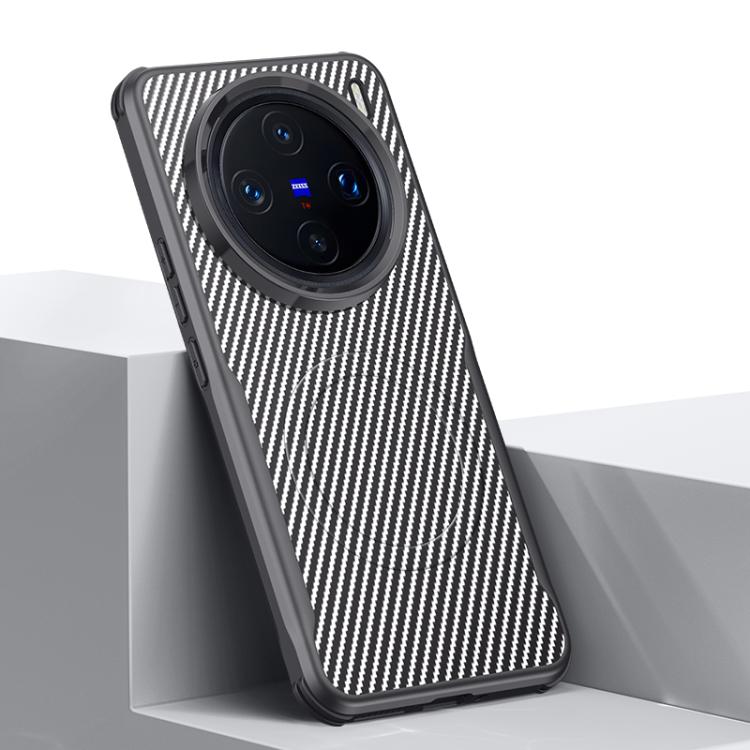 For vivo X200 Pro mini Blade-Style Carbon Fiber Texture Magnetic Skin-Feel Phone Case(Silver Gray)