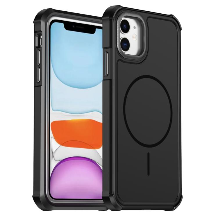 For iPhone 11 Solid Color 2 in 1 Magnetic Airbag Shockproof Phone Case(Black)