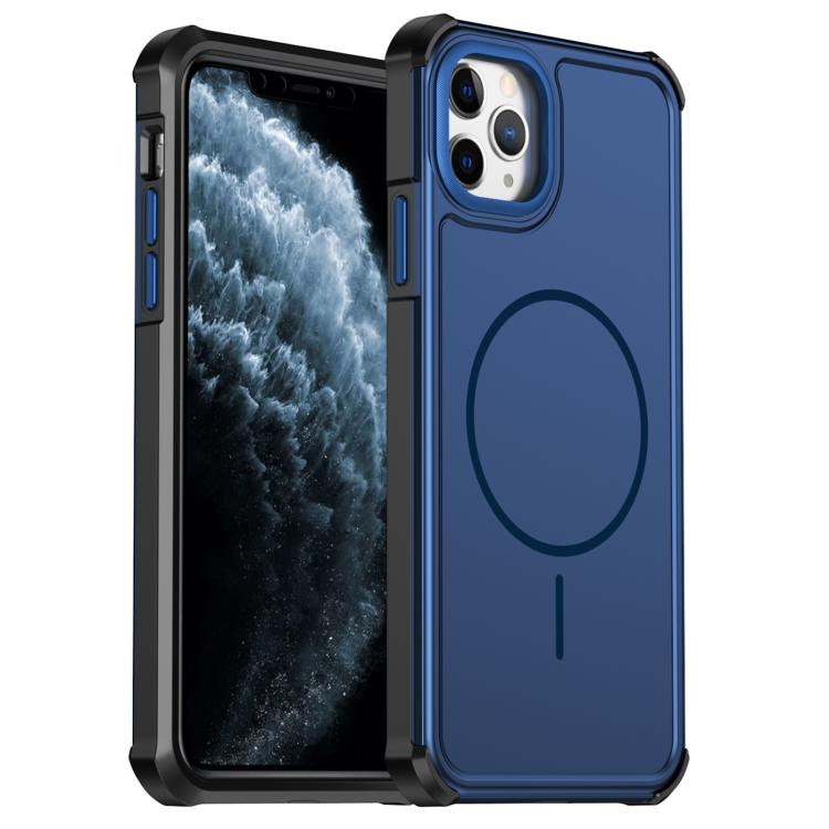 For iPhone 11 Pro Max Solid Color 2 in 1 Magnetic Airbag Shockproof Phone Case(Blue)