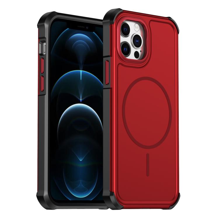 

For iPhone 12 / 12 Pro Solid Color 2 in 1 Magnetic Airbag Shockproof Phone Case(Red)
