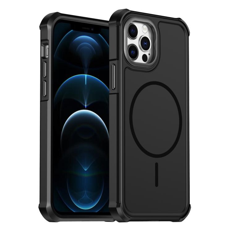 

For iPhone 12 Pro Max Solid Color 2 in 1 Magnetic Airbag Shockproof Phone Case(Black)