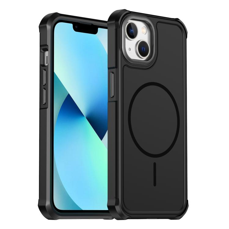 

For iPhone 14 / 13 Solid Color 2 in 1 Magnetic Airbag Shockproof Phone Case(Black)