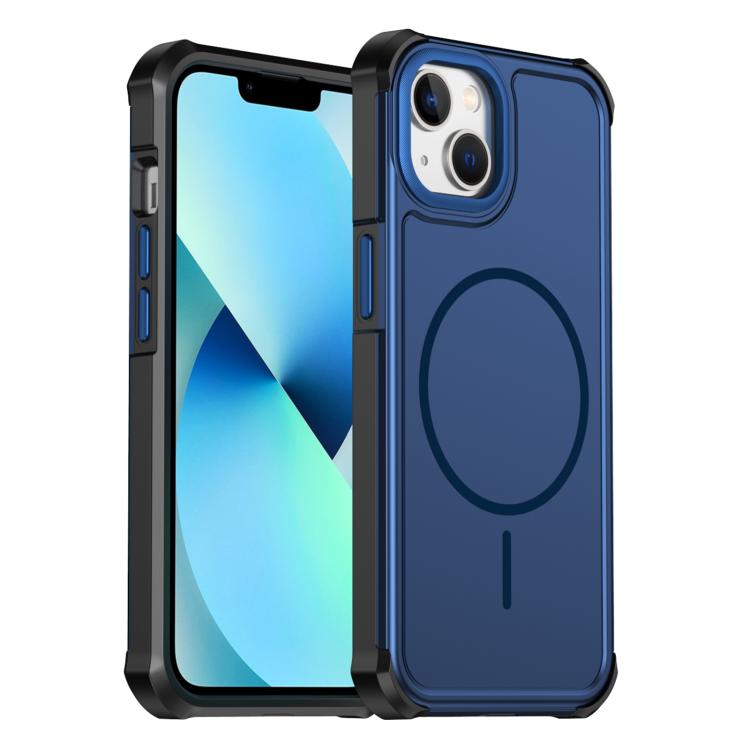 For iPhone 14 / 13 Solid Color 2 in 1 Magnetic Airbag Shockproof Phone Case(Blue)