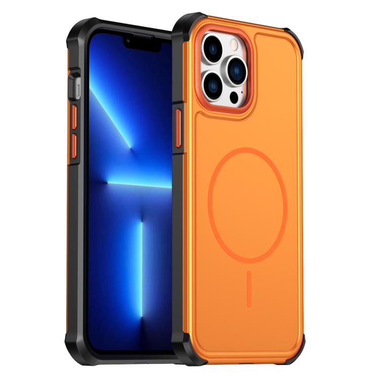 For iPhone 13 Pro Max Solid Color 2 in 1 Magnetic Airbag Shockproof Phone Case(Orange)