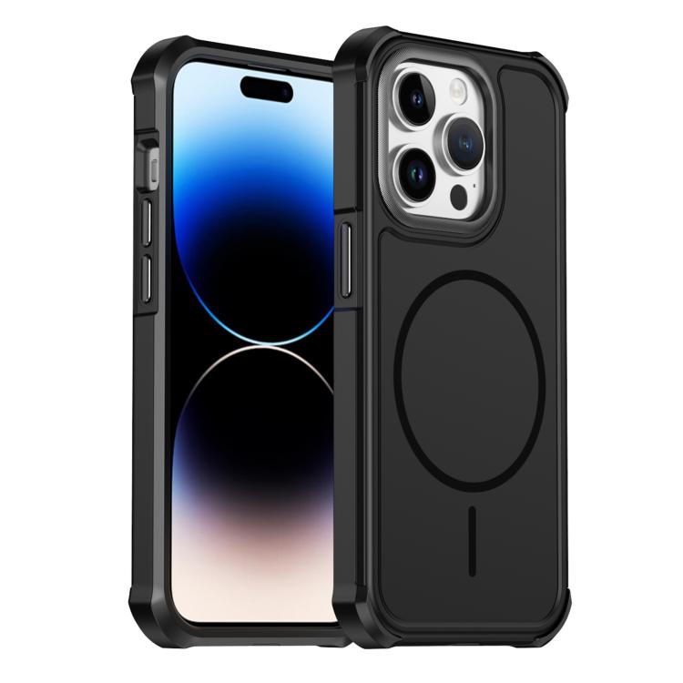 For iPhone 14 Pro Solid Color 2 in 1 Magnetic Airbag Shockproof Phone Case(Black)