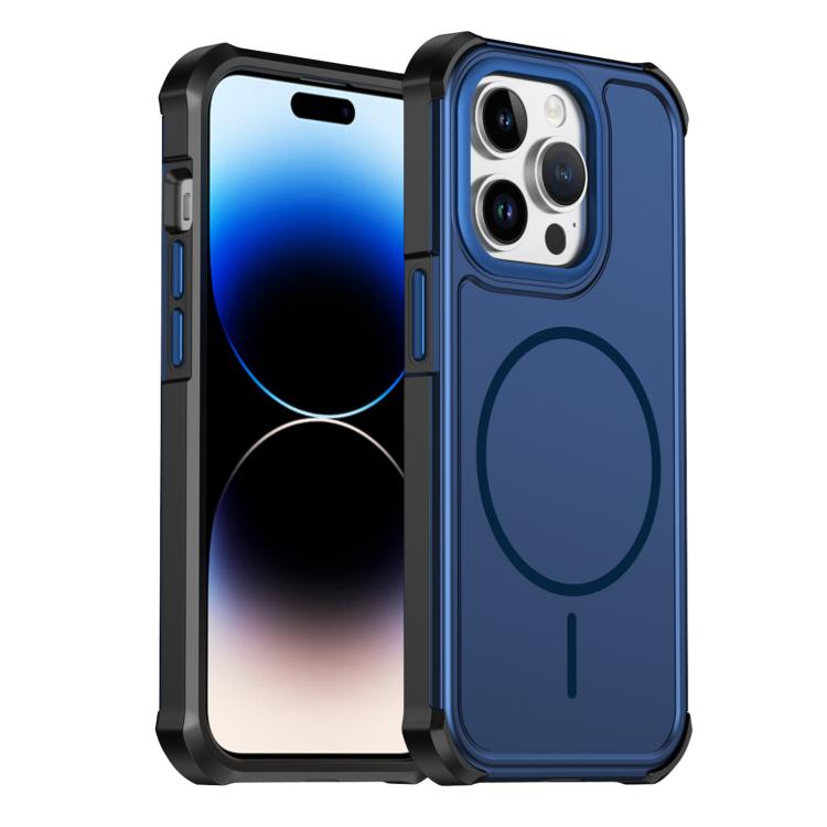 

For iPhone 14 Pro Max Solid Color 2 in 1 Magnetic Airbag Shockproof Phone Case(Blue)