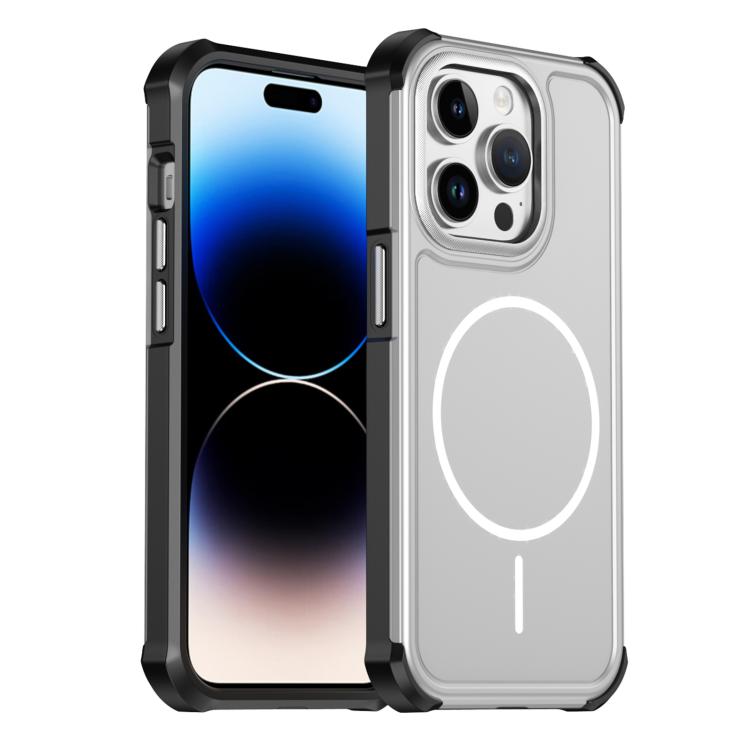 For iPhone 14 Pro Max Solid Color 2 in 1 Magnetic Airbag Shockproof Phone Case(Silver)