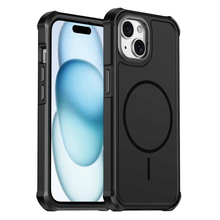 For iPhone 15 Solid Color 2 in 1 Magnetic Airbag Shockproof Phone Case(Black)