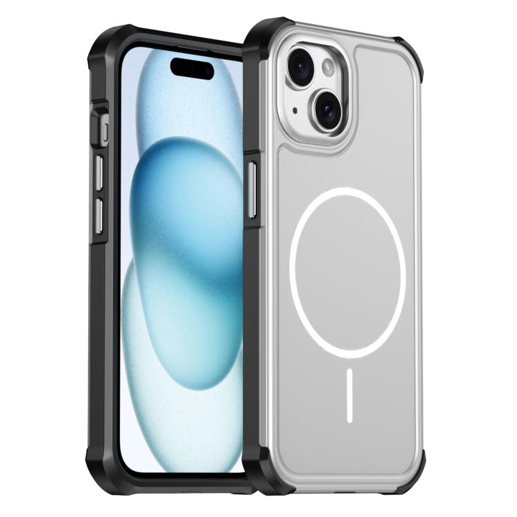 For iPhone 15 Plus / 14 Plus Solid Color 2 in 1 Magnetic Airbag Shockproof Phone Case(Silver)