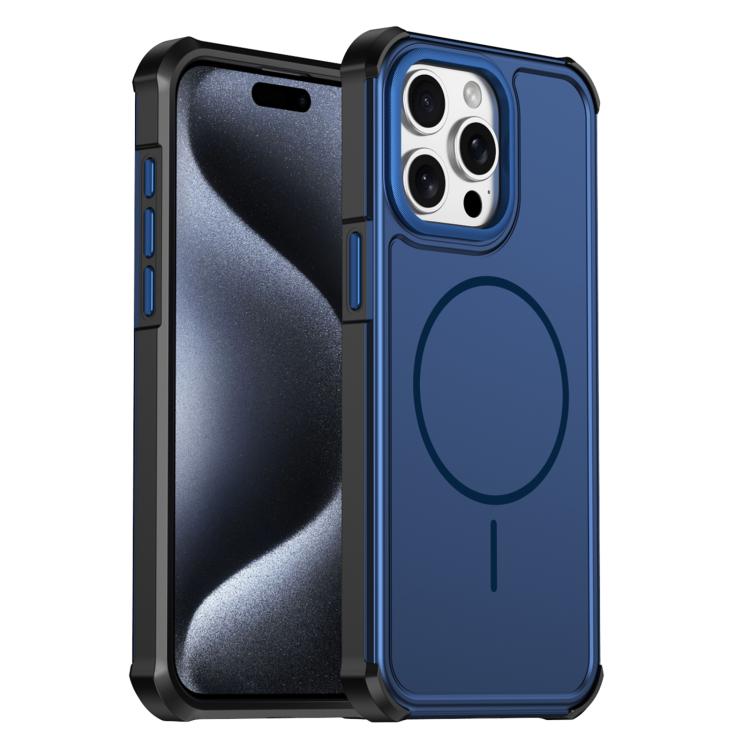 For iPhone 15 Pro Solid Color 2 in 1 Magnetic Airbag Shockproof Phone Case(Blue)