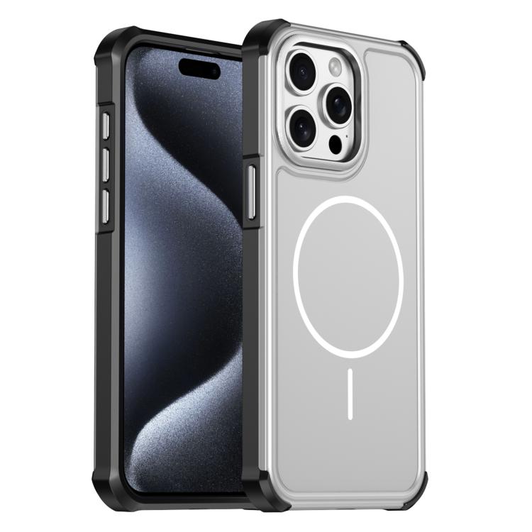 For iPhone 15 Pro Solid Color 2 in 1 Magnetic Airbag Shockproof Phone Case(Silver)