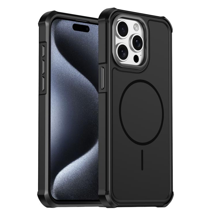 For iPhone 15 Pro Max Solid Color 2 in 1 Magnetic Airbag Shockproof Phone Case(Black)