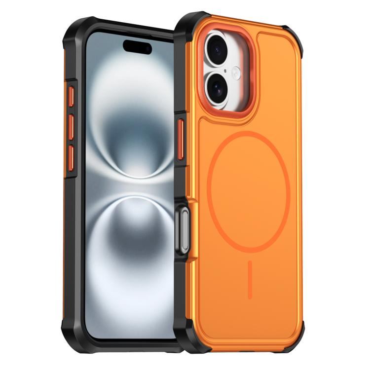 For iPhone 16 Solid Color 2 in 1 Magnetic Airbag Shockproof Phone Case(Orange)