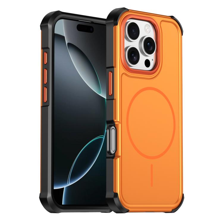 

For iPhone 16 Pro Solid Color 2 in 1 Magnetic Airbag Shockproof Phone Case(Orange)