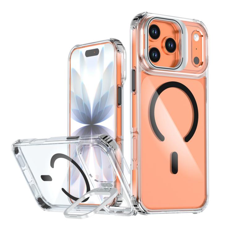 For iPhone 17 Pro Transparent Lens Kickstand Magnetic Phone Case(Black)