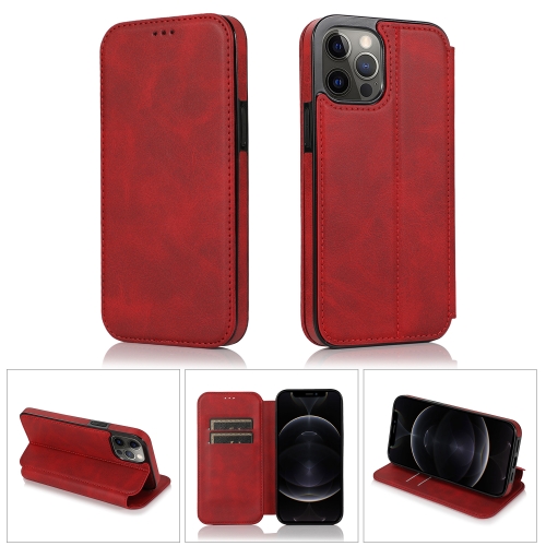 

Strong Magnetic Closure PU + TPU Leather Case with Card Slots & Holder For iPhone 12 / 12 Pro(Red)