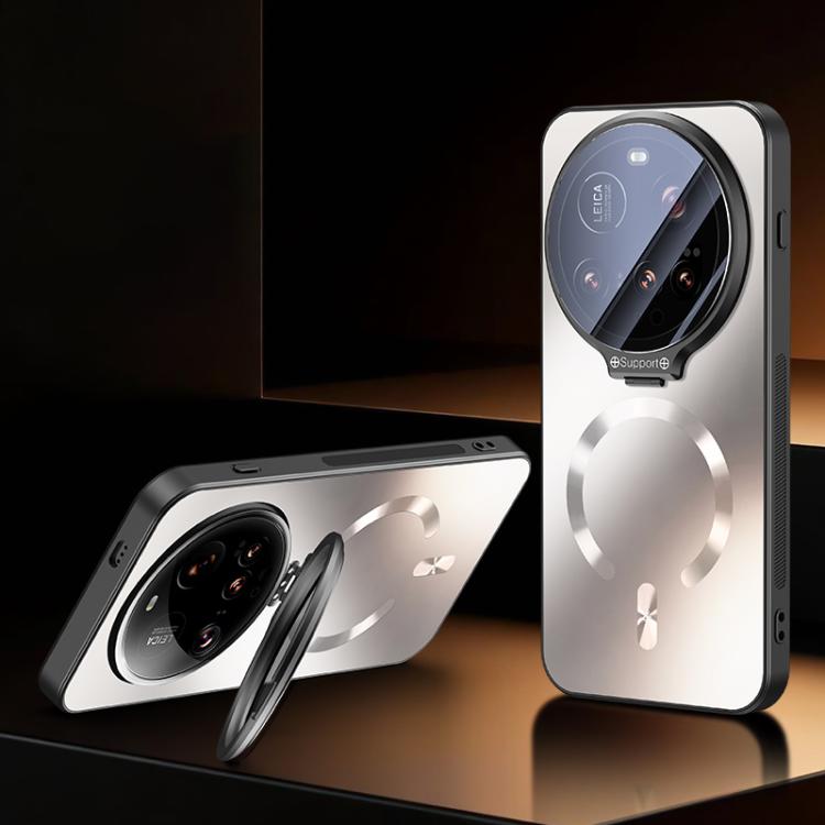 

For Xiaomi 15 Ultra Ice Magnetic Straight Edge Lens Holder Magnetic Phone Case(Silver)