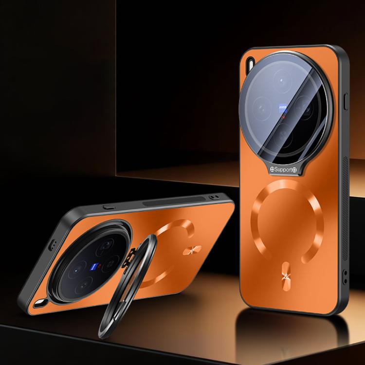 For vivo X300 Ice Magnetic Straight Edge Lens Holder Magnetic Phone Case(Orange)