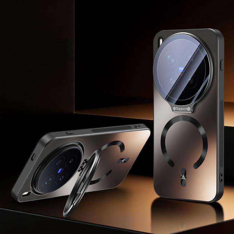 

For vivo X300 Pro Ice Magnetic Straight Edge Lens Holder Magnetic Phone Case(Black)
