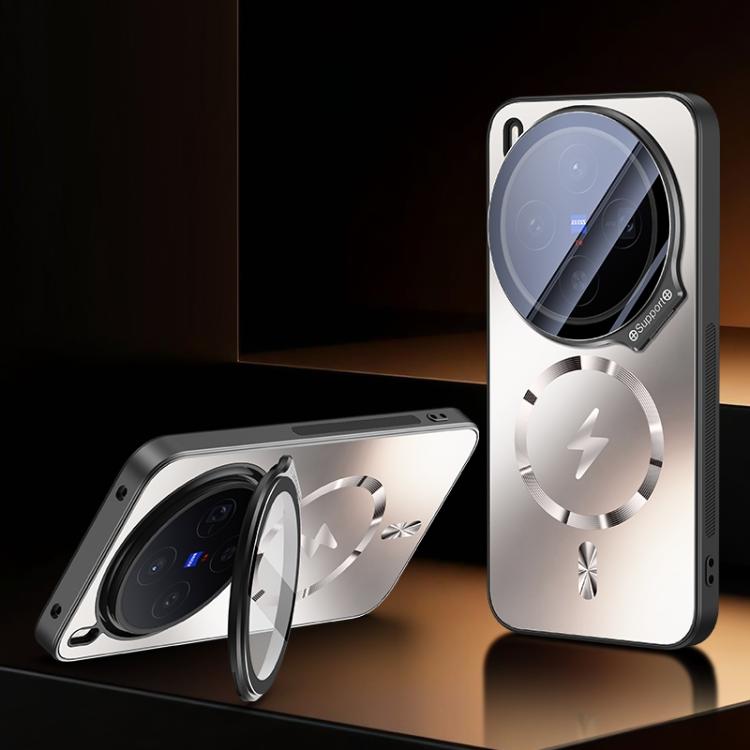 

For vivo X300 Straight Edge Camshield Lens Frame Holder Magnetic Phone Case(Silver)