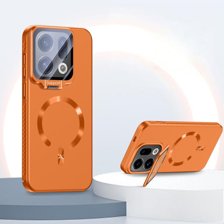 

For OPPO Find X9 Ice Crystal Solid Color U-Shaped Magnetic Invisible Lens Holder Frosted Phone Case(Orange)